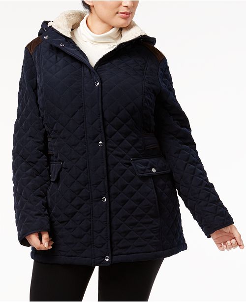 Laundry By Shelli Segal Plus Size Fleece Trim Quilted Coat Reviews Coats Women Macy S