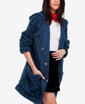 blue hooded cardigan