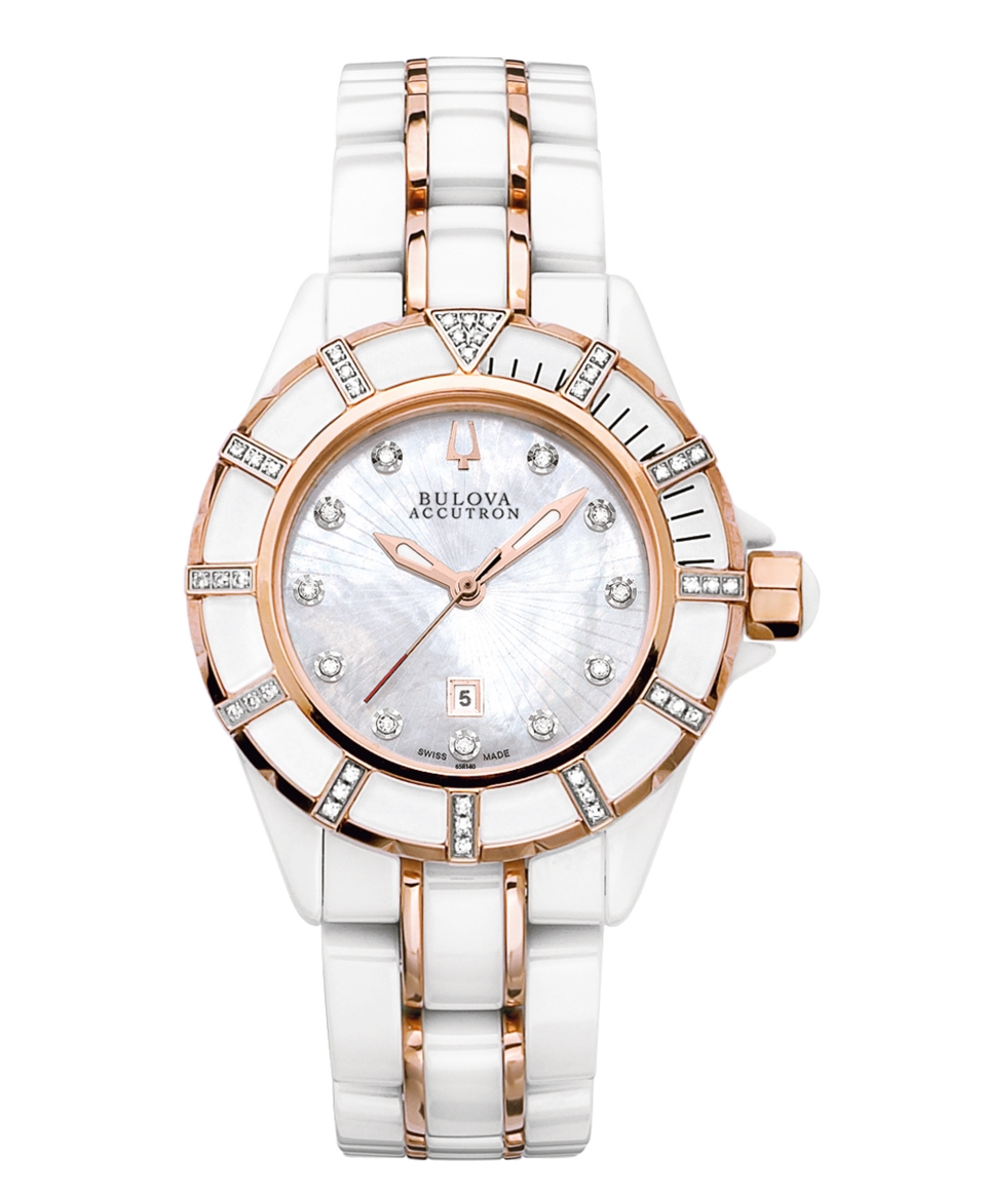 Bulova Accutron Watch, Womens Swiss Mirador White Ceramic and Rose Gold Tone Stainless Steel Bracelet 65R140   Watches   Jewelry & Watches