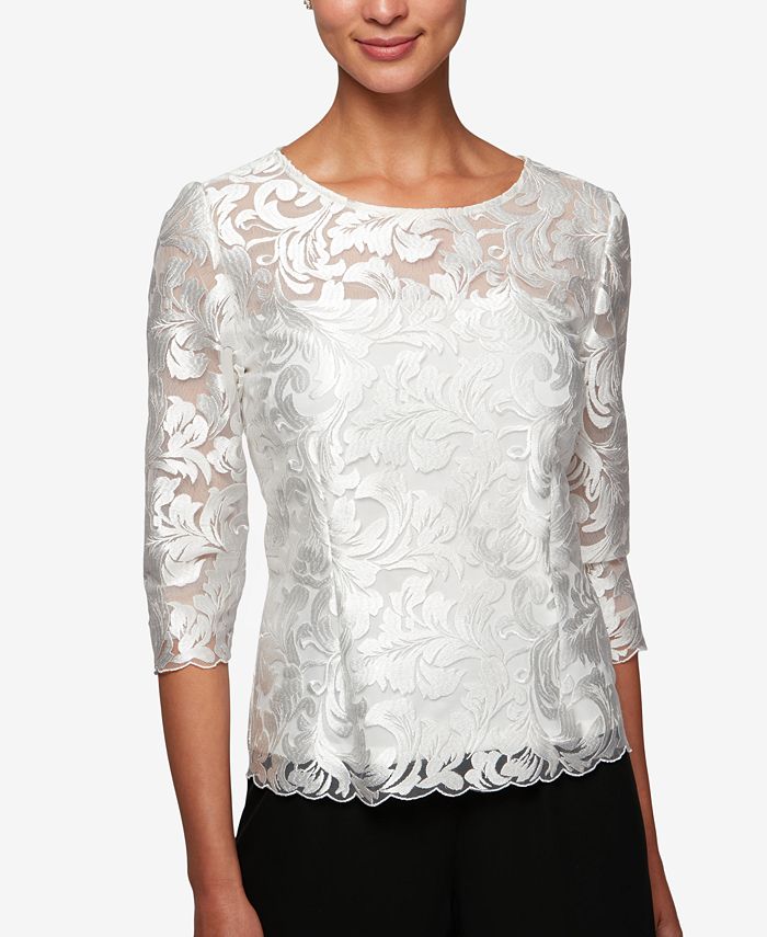 Alex Evenings 3/4-Sleeve Embroidered Top & Reviews - Tops - Women - Macy's