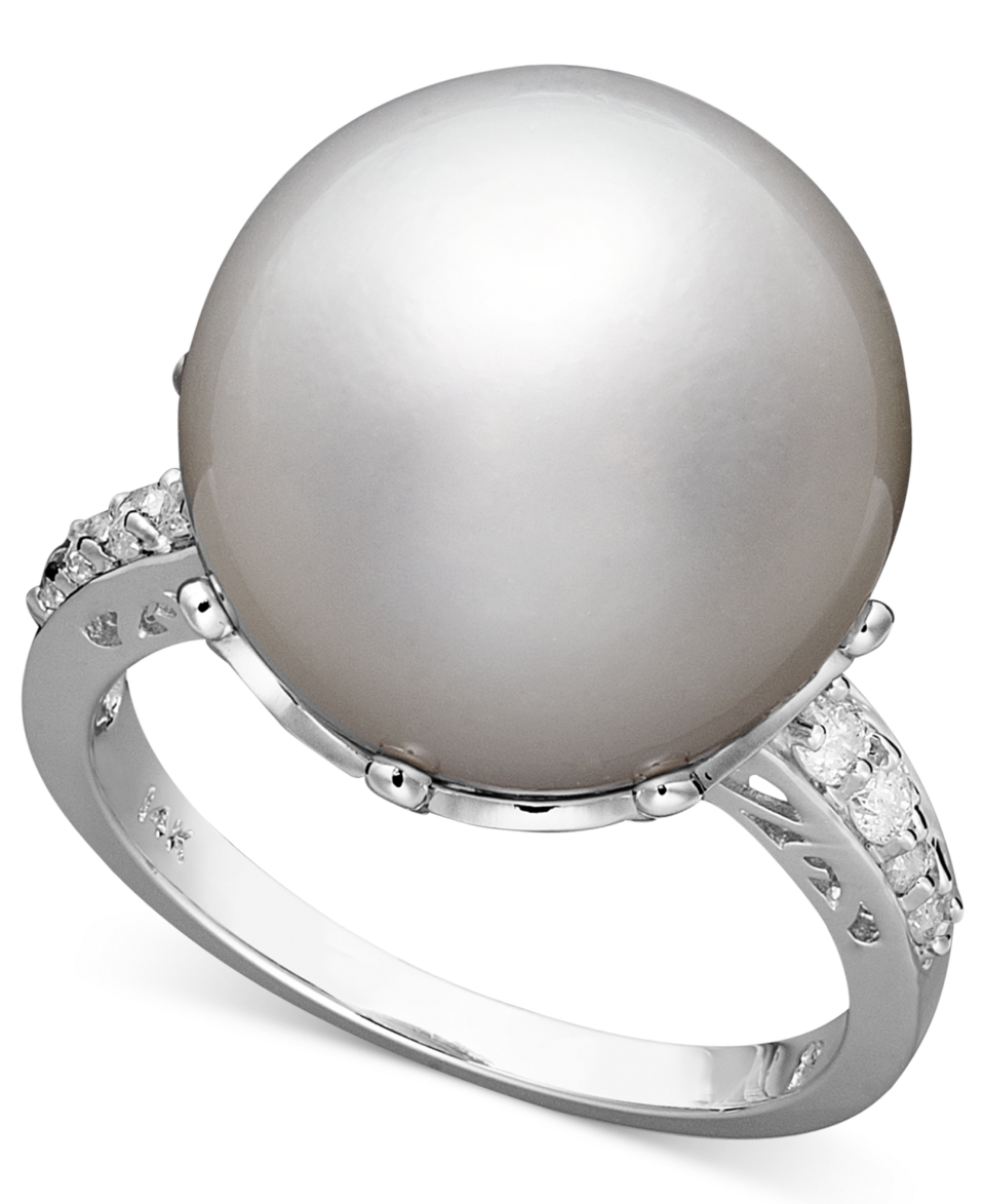 14k White Gold Ring, Cultured South Sea Pearl (14 15mm) and Diamond (1