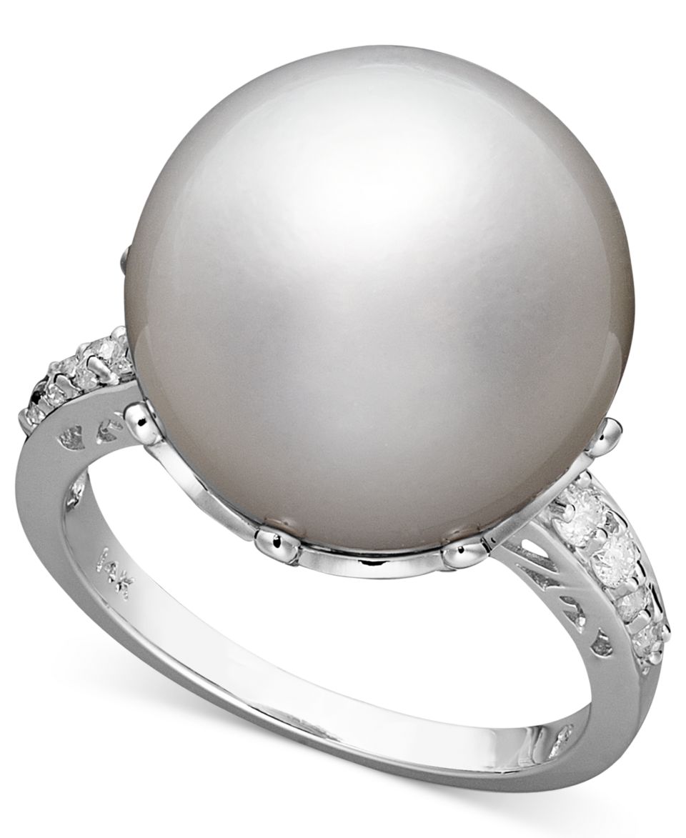 14k White Gold Ring, Cultured South Sea Pearl (13 14mm) and Diamond (1