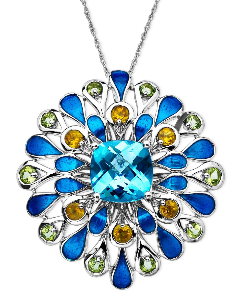 Town & Country Sterling Silver Necklace, Blue Topaz (5 ct. t.w.) and Multistone Flower Pendant   Necklaces   Jewelry & Watches