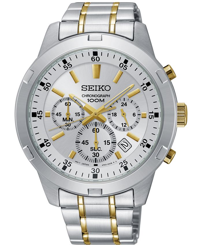 seiko men's two tone bracelet quartz chronograph watch