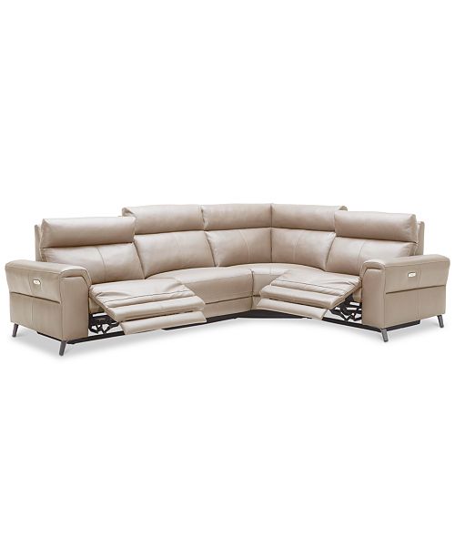 Furniture Closeout Raymere 4 Pc Leather Sectional Sofa With 2 Power Recliners Power Headrests And Usb Power Outlet Created For Macy S Reviews Furniture Macy S