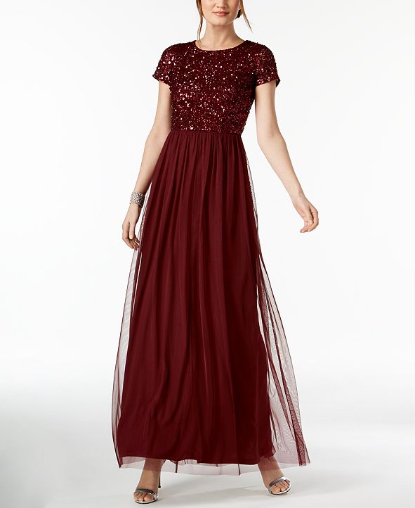 Adrianna Papell Sequined Tulle A-Line Gown & Reviews ...