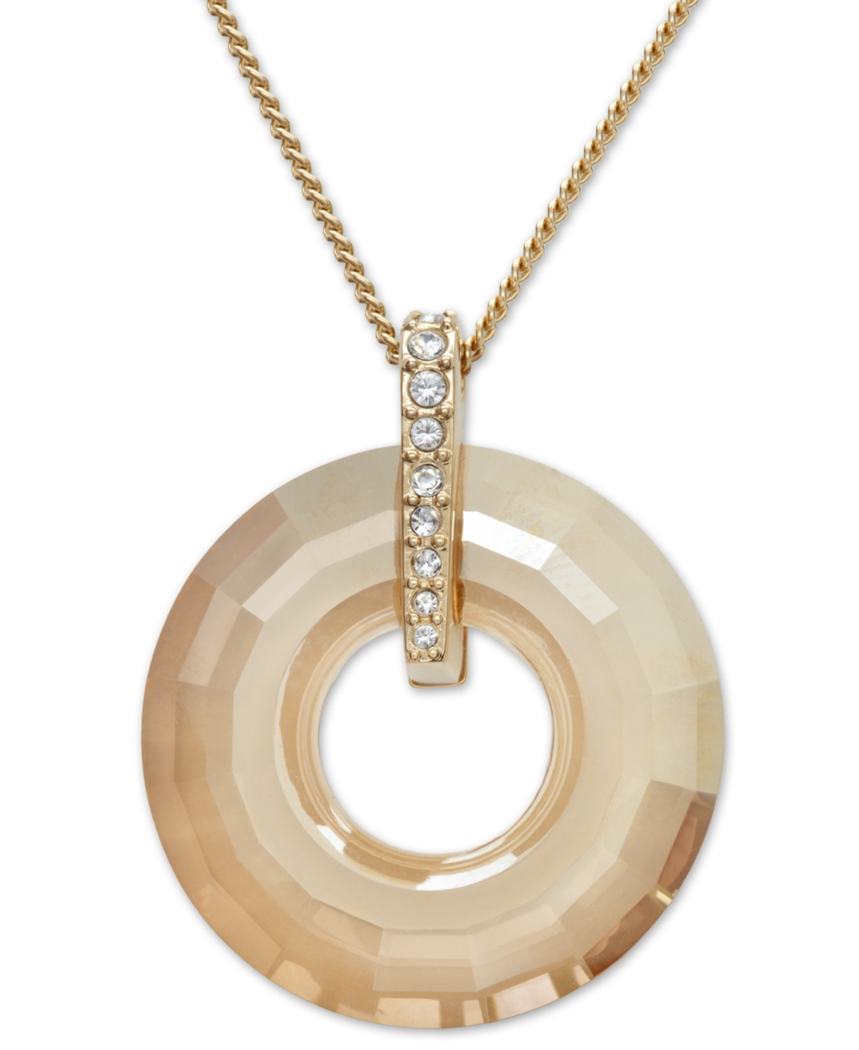 Swarovski Necklace, Gold Tone Circular Crystal Pendant   Fashion