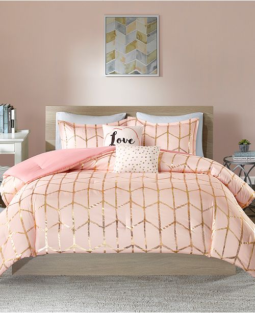 Lush Decor Trio Geo Metallic Print 4 Piece Twin Xl Comforter Set Reviews Bed In A Bag Bed Bath Macy S