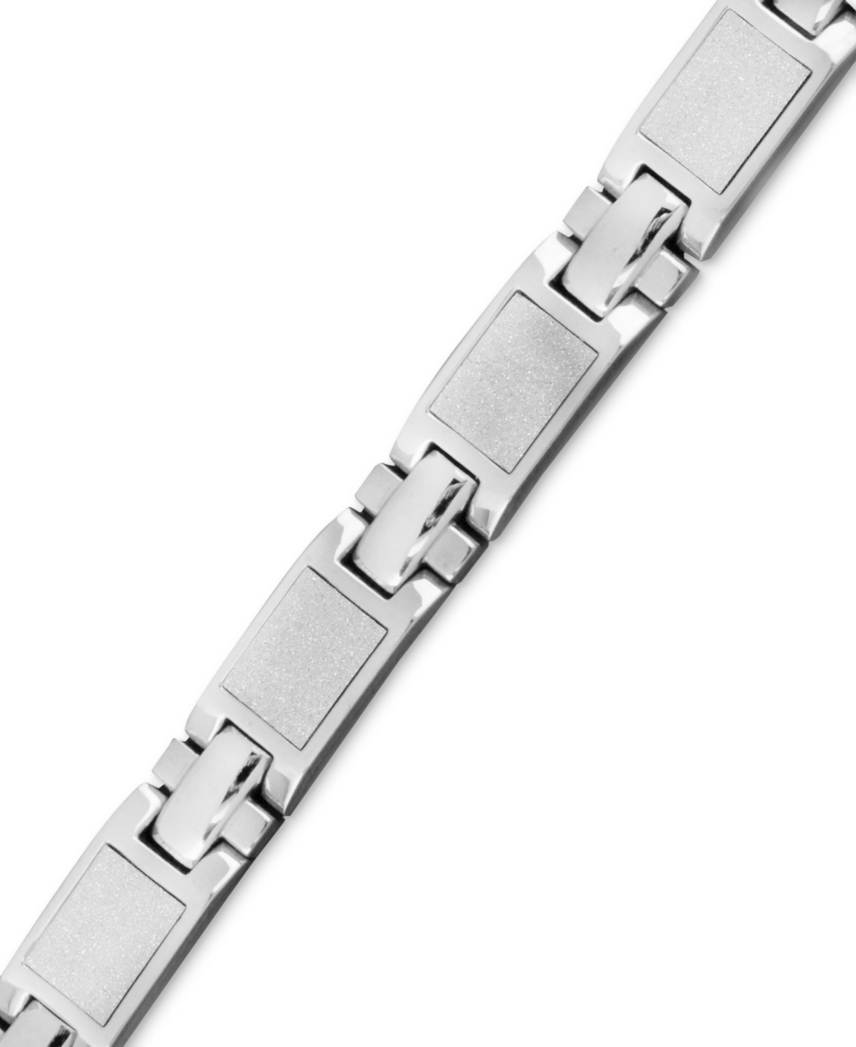 Mens Stainless Steel Bracelet, Textured Finish Square Link  