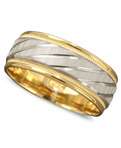 Macy S Men S 14k Gold And 14k White Gold Ring Spiral Dome Band Reviews Rings Jewelry Watches Macy S