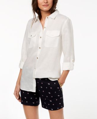 tommy hilfiger linen short sleeve shirt