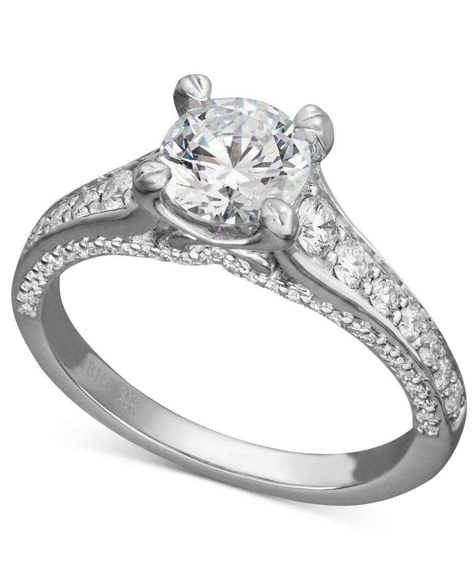 X3 Diamond Ring, 18k White Gold Certified Diamond Engagement Ring (1 1