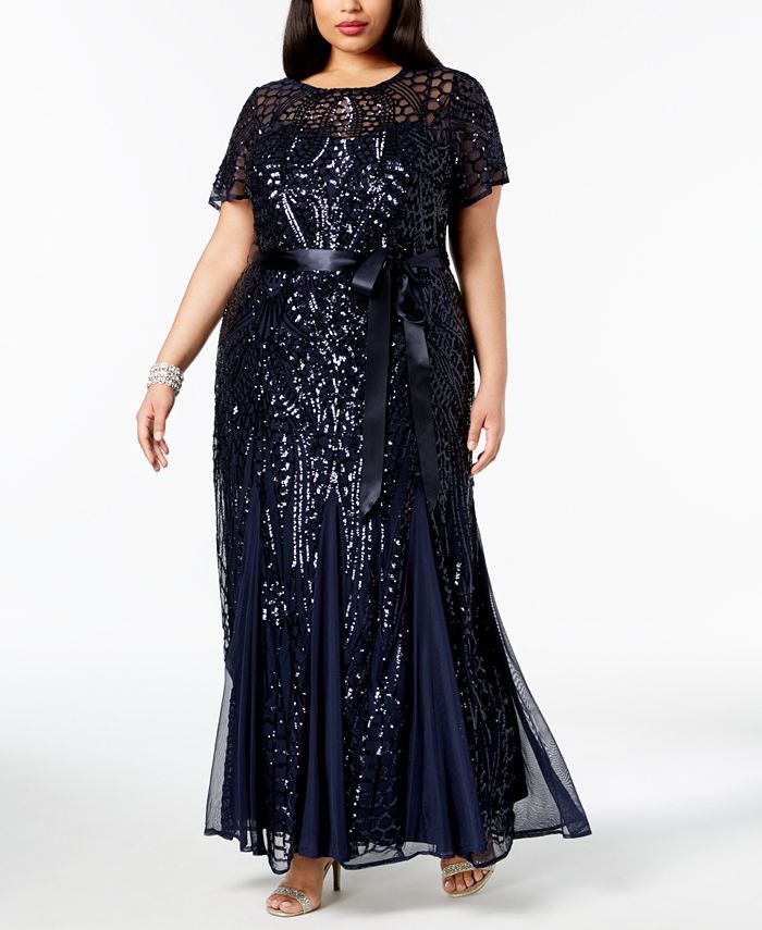 R & M Richards Plus Size Sequined Godet Gown & Reviews - Dresses ...