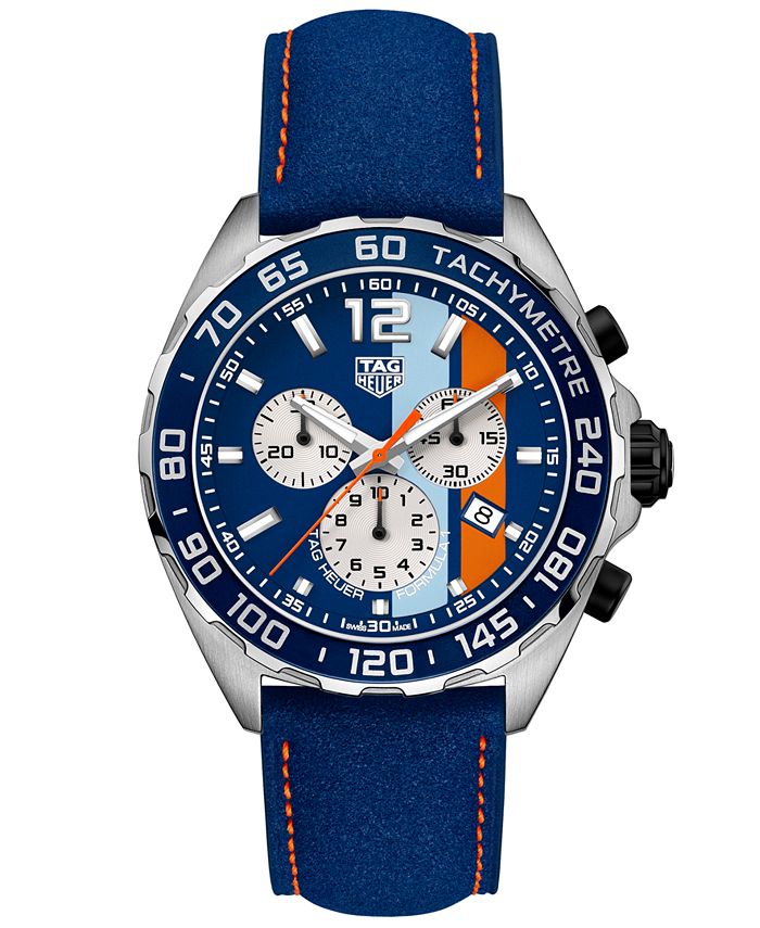 TAG Heuer Men's Swiss Chronograph Formula 1 Gulf Edition Blue Leather