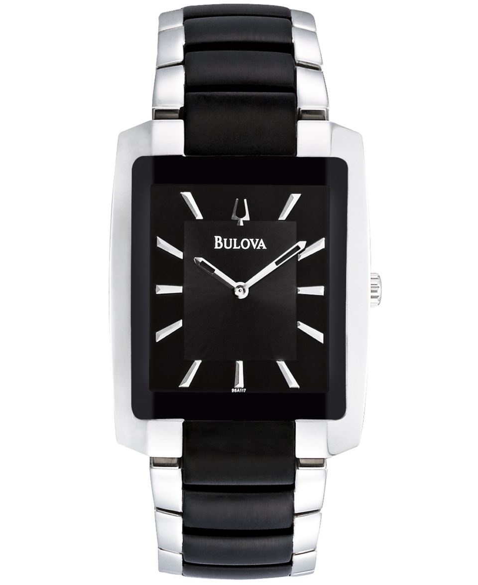 Bulova Watch, Mens Black Plated Stainless Steel Bracelet 35mm 98A117