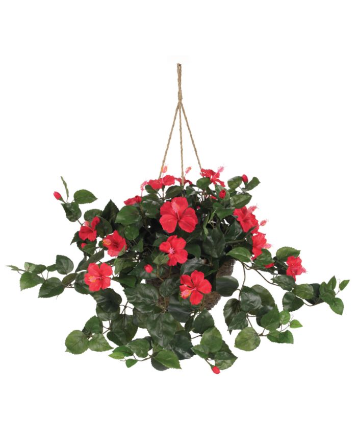 Nearly Natural Hibiscus Artificial Plant Hanging Basket & Reviews - Home Decor - Home - Macy's