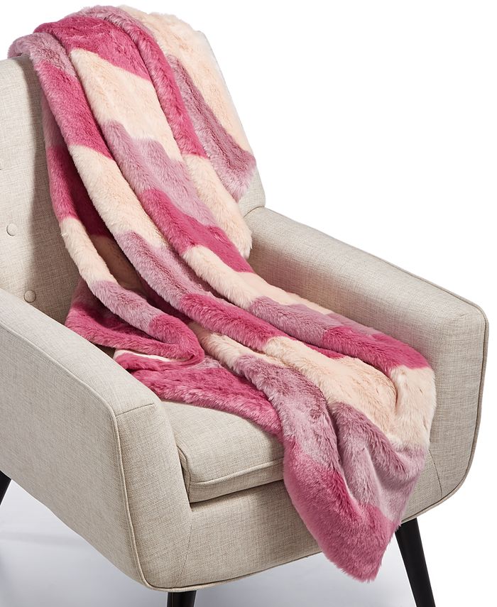 Martha Stewart Collection CLOSEOUT! Ombré Stripe FauxFur Throw