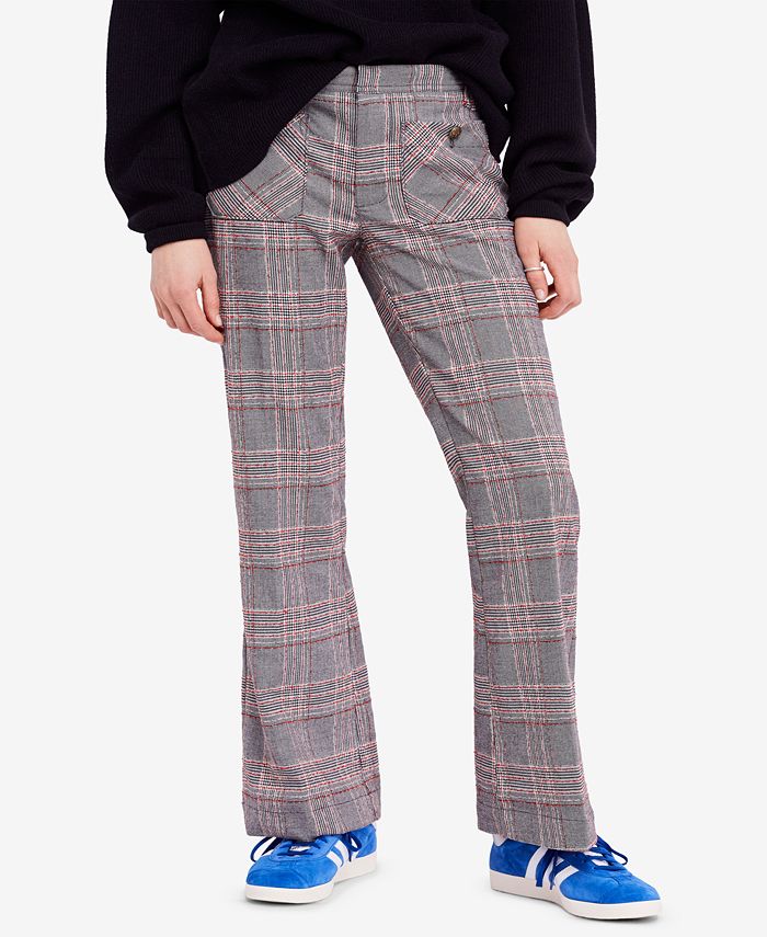 brown plaid flare pants
